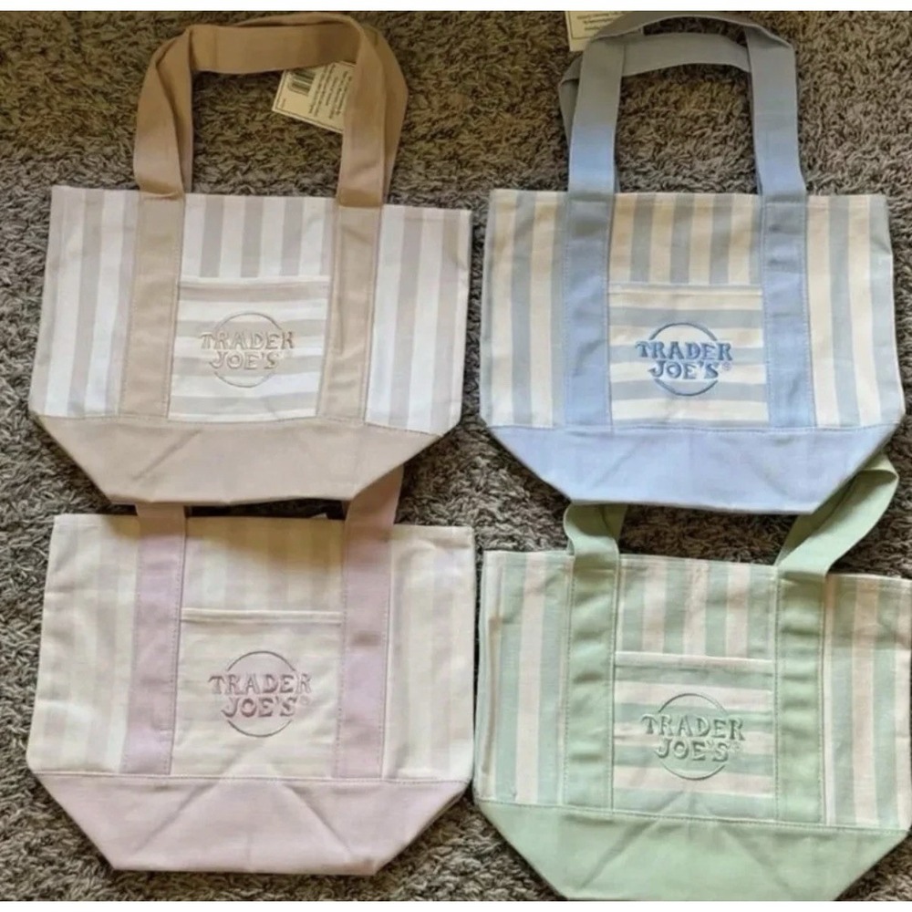 Trader Joe's Mini Pastel Stripe Canvas Tote Bag Limited Edition Set Of 4